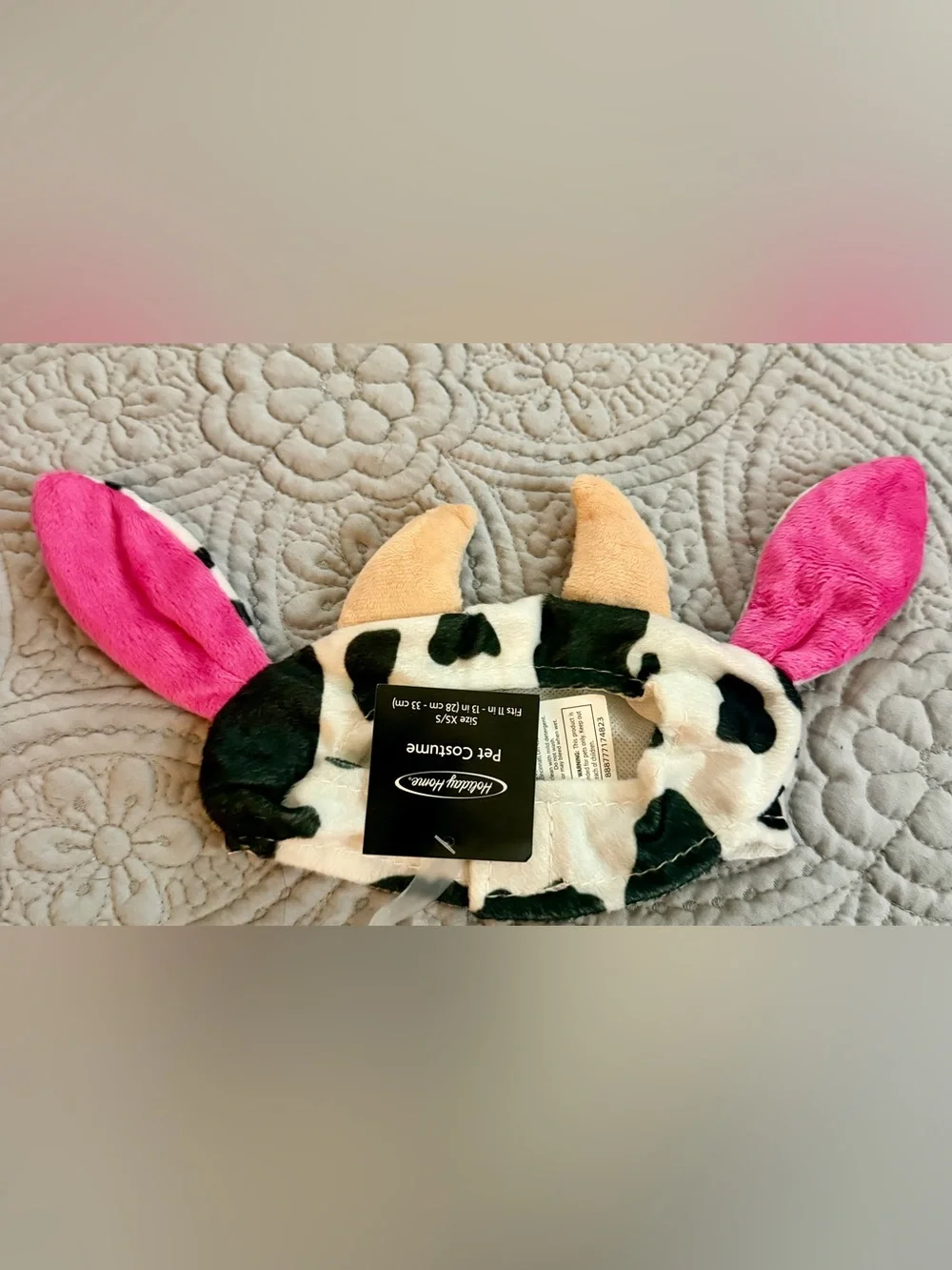🐾 Plush Cow-Print Pet Headband with Bright Pink Ears